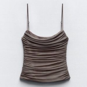 Zara NWT draped tulle spaghetti strap mesh thick corset top